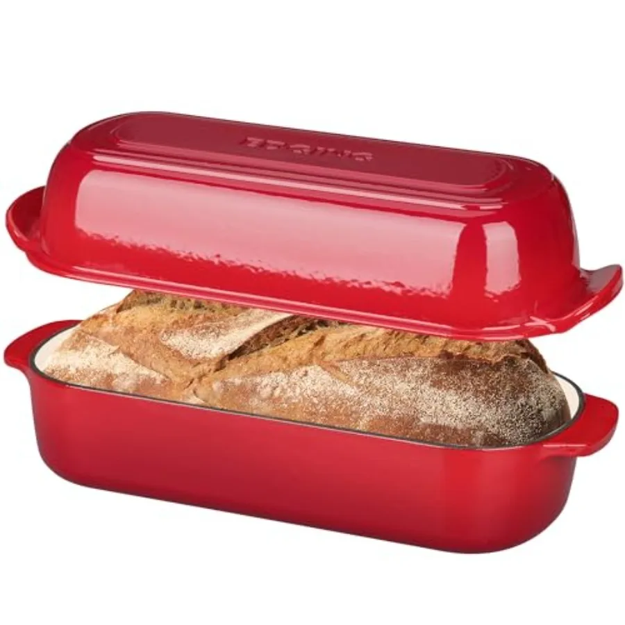 Enameled Cast Iron Loaf Pan with Lid Bread pan Dutch Oven Bread pan for Homemade Sourdough Bread Baking 12.5x5.5 inch 5qt Red
Enameled Cast Iron Loaf Pan with Lid Bread pan Dutch Oven Bread pan for Homemade Sourdough Bread Baking 12.5x5.5 inch 5qt Red