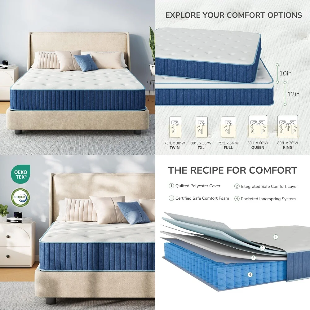 Size Mattress,Medium Firm 10 Inch Hybrid Mattress,Certified Safe Foams amp Fabric for Cooling Motion Isolation amp Breathable S
Size Mattress,Medium Firm 10 Inch Hybrid Mattress,Certified Safe Foams amp Fabric for Cooling Motion Isolation amp Breathable S