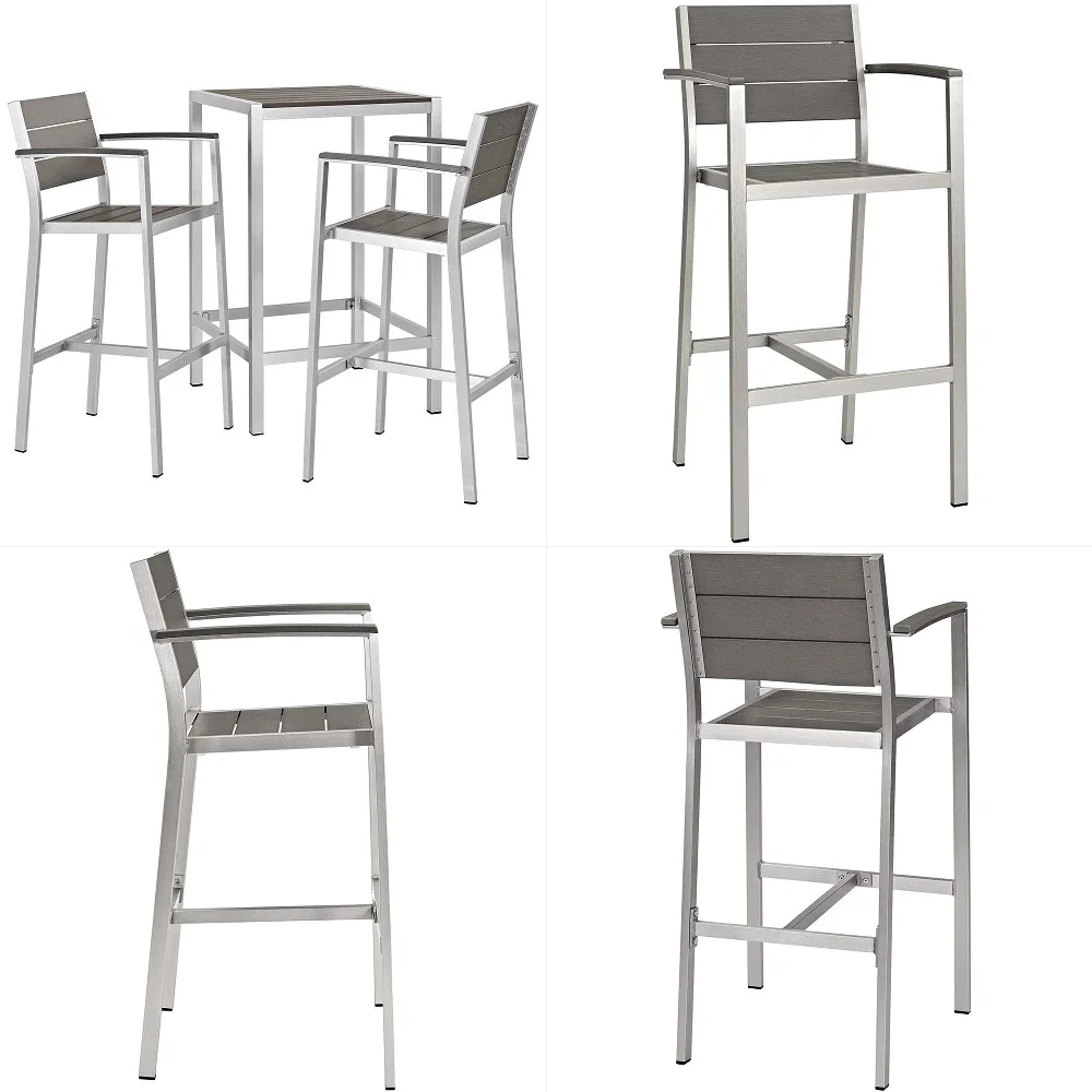 Shore Aluminum 3Piece Outdoor Patio Pub Bistro Set with 28 Bar Table and Two Bar Stools in Silver Gray
Shore Aluminum 3Piece Outdoor Patio Pub Bistro Set with 28 Bar Table and Two Bar Stools in Silver Gray