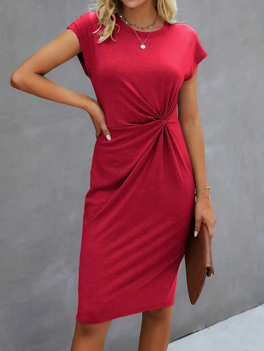 Solid Twist Front Short Sleeve Midi Dress For New Year Celebration
Solid Twist Front Short Sleeve Midi Dress For New Year Celebration