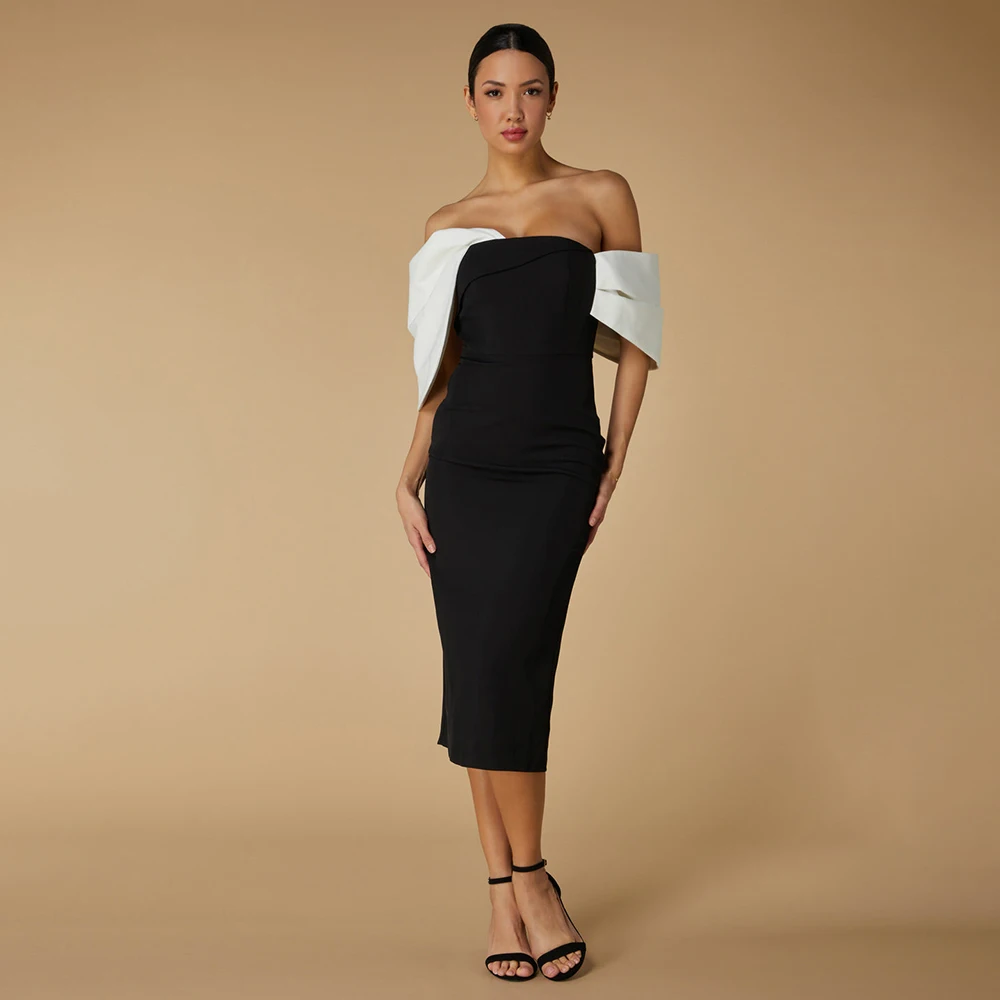 Customized Modern Cocktail Dress Off the Shoulder Ivory Black Cockail Gowns for Women Column Tea Length Midi Party Dresses 2026
Customized Modern Cocktail Dress Off the Shoulder Ivory Black Cockail Gowns for Women Column Tea Length Midi Party Dresses 2026