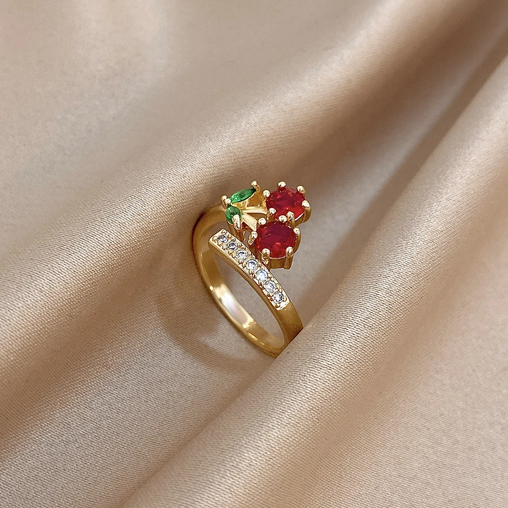 Freetry Exquisite Zircon Cherry Open Ring for Women Luxury Gold Color Stainless Steel Adjustable Finger Ring Female Jewelry Gift
Freetry Exquisite Zircon Cherry Open Ring for Women Luxury Gold Color Stainless Steel Adjustable Finger Ring Female Jewelry Gift