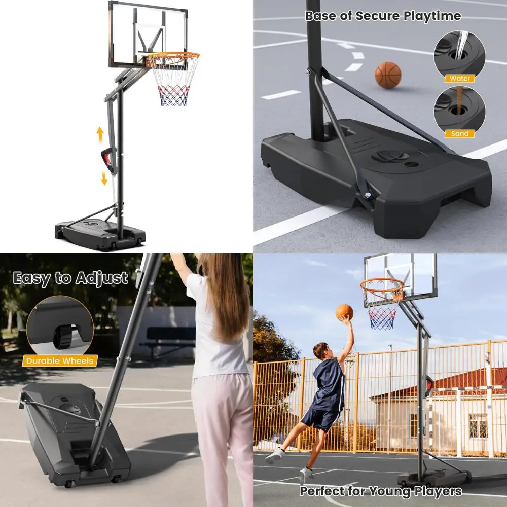 Adjustable Height Portable Basketball Hoop Outdoor with HDPE Backboard, Wheels, Suitable for Kids, Teens, Adults, and Backyard P
Adjustable Height Portable Basketball Hoop Outdoor with HDPE Backboard, Wheels, Suitable for Kids, Teens, Adults, and Backyard P