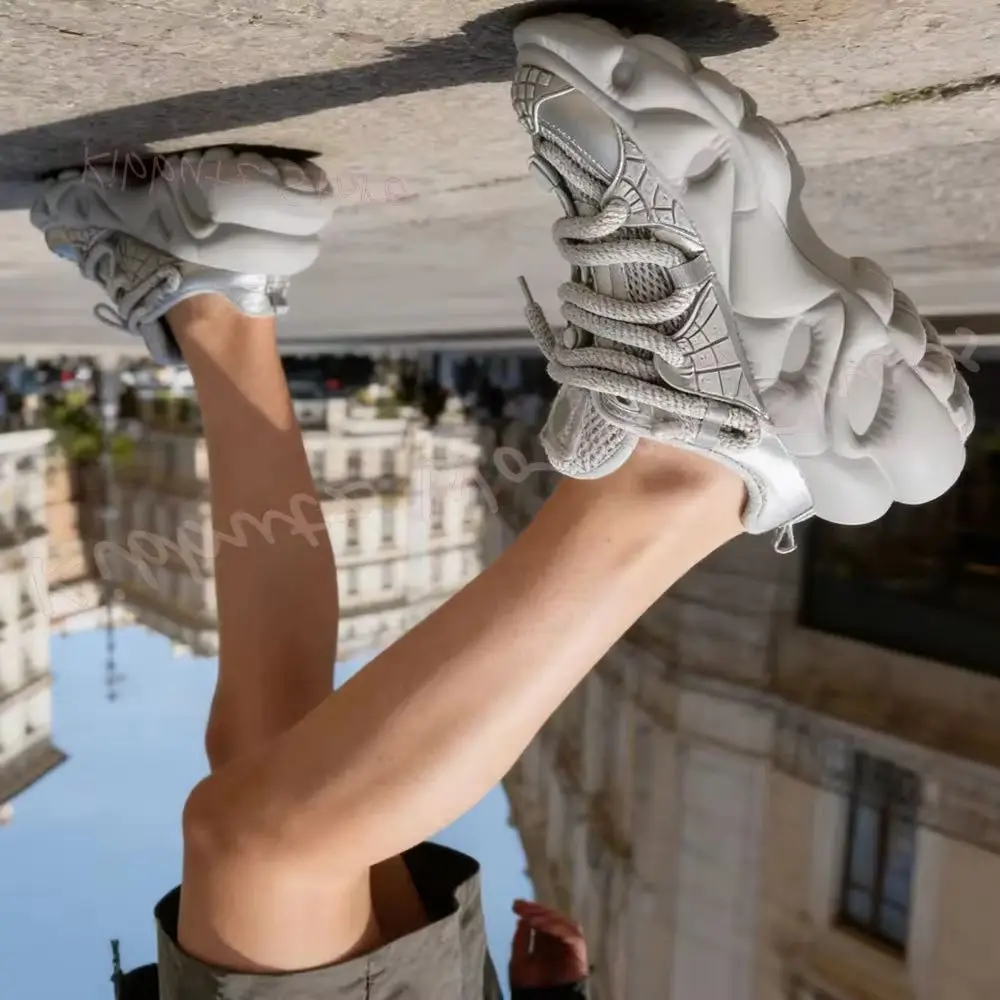 Silver Chunky Platform Sneaker Thick Sole Lace Up Casual Shoes Big Laces Retro Y2K Style Comfortable Walking Fashion Novelty New
Silver Chunky Platform Sneaker Thick Sole Lace Up Casual Shoes Big Laces Retro Y2K Style Comfortable Walking Fashion Novelty New