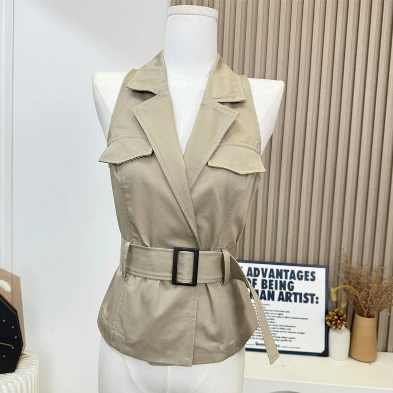 2025 Summer Vintage Sleeveless Women Shirts Slim Belt Notched Neck Crop Tops Female Shirt Vest Women's Clothing
2025 Summer Vintage Sleeveless Women Shirts Slim Belt Notched Neck Crop Tops Female Shirt Vest Women's Clothing