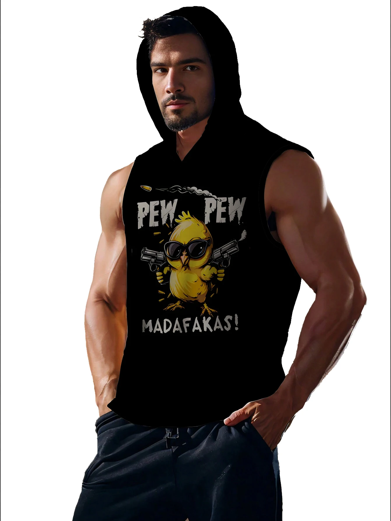 2025 Summer trend Hooded vest 3D letter print fashion breathable black simple casual fitness outdoor men's sleeveless T-shirt
2025 Summer trend Hooded vest 3D letter print fashion breathable black simple casual fitness outdoor men's sleeveless T-shirt