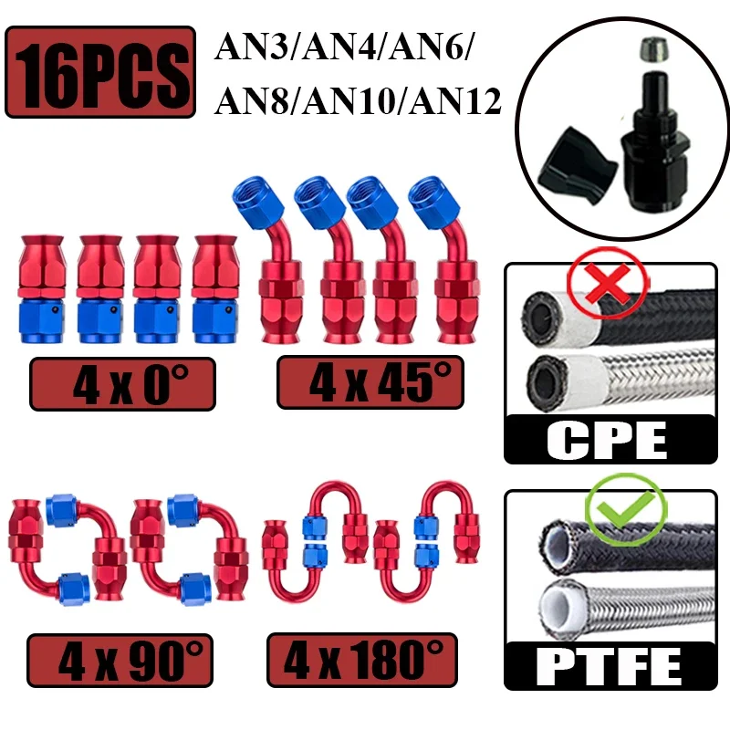 16шт 3AN 4AN 6AN 8AN 10AN 4x0 ° 4x45 ° 4x90 ° 4x180 ° Поворотный адаптер конца шланга для PTFE E85, мазут, топливный газ, труба
16шт 3AN 4AN 6AN 8AN 10AN 4x0 ° 4x45 ° 4x90 ° 4x180 ° Поворотный адаптер конца шланга для PTFE E85, мазут, топливный газ, труба