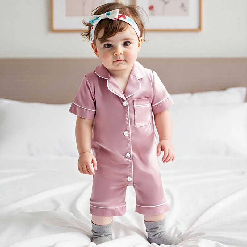 Baby Boy Girl Satin Pajama Solid Color Short Sleeve Button-up Shorts Jumpsuit Cute Summer Toddler Sleepwear
Baby Boy Girl Satin Pajama Solid Color Short Sleeve Button-up Shorts Jumpsuit Cute Summer Toddler Sleepwear