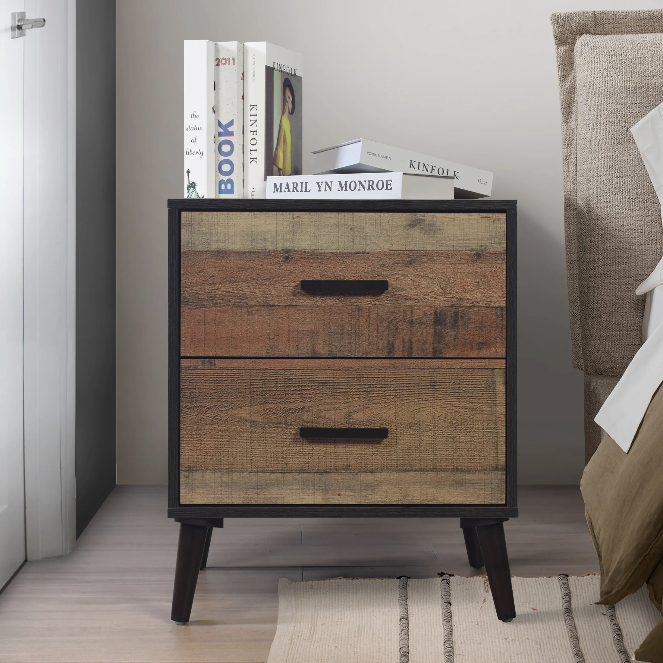 Classic two-drawer nightstand crafted from natural oak wood with smooth finish and compact design
Classic two-drawer nightstand crafted from natural oak wood with smooth finish and compact design
