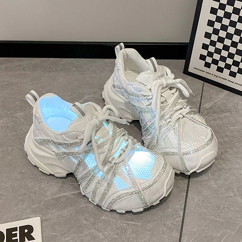 7CM Chunky Sneakers Women Casual Shoes High Platform Bling Walking Shoes Comfortable Breathable Mesh Genuine Leather Sneakers
7CM Chunky Sneakers Women Casual Shoes High Platform Bling Walking Shoes Comfortable Breathable Mesh Genuine Leather Sneakers
