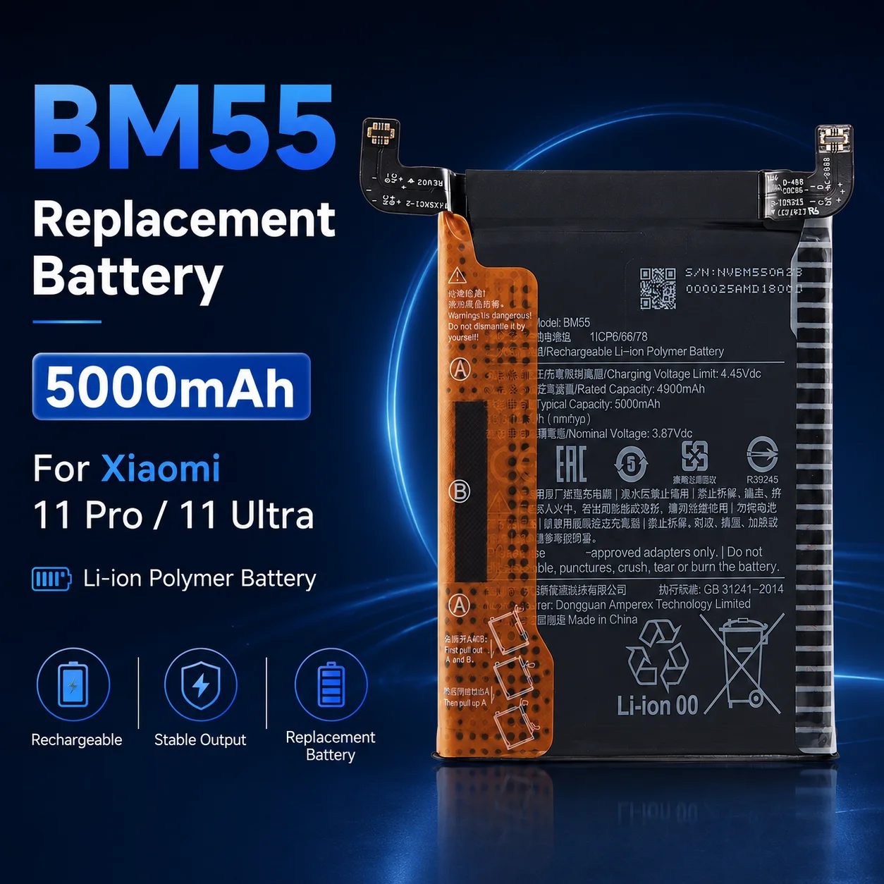 BM55 Battery 5000mAh For Xiaomi Mi 11 Pro Mi11 Ultra Phone Replacement Batteries
BM55 Battery 5000mAh For Xiaomi Mi 11 Pro Mi11 Ultra Phone Replacement Batteries