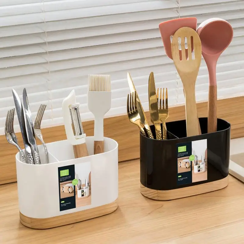 Kitchen Tableware Storage Bucket Utensil Holder Cutlery Drainer Plastic Chopstick Spoon Storage Rack with Wooden Base
Kitchen Tableware Storage Bucket Utensil Holder Cutlery Drainer Plastic Chopstick Spoon Storage Rack with Wooden Base