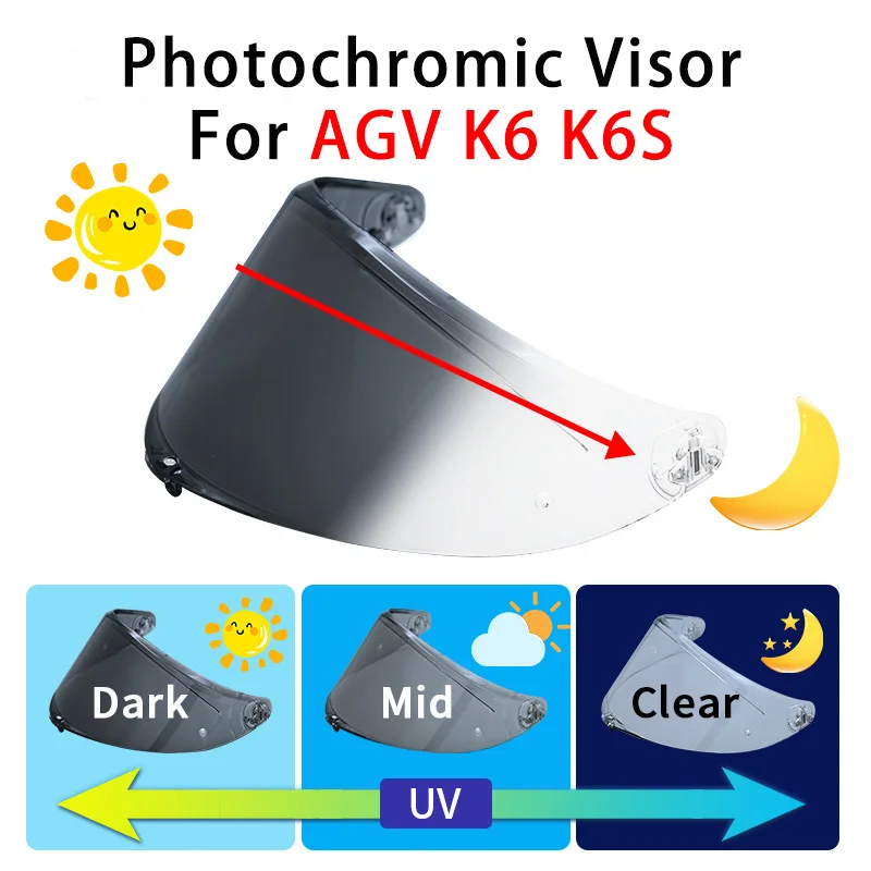 Photochromic Visor for AGV K6 K6S Replacement Shield Windshield Motorcycles Accessories Anti-UV Anti-Scratch Lenses
Photochromic Visor for AGV K6 K6S Replacement Shield Windshield Motorcycles Accessories Anti-UV Anti-Scratch Lenses