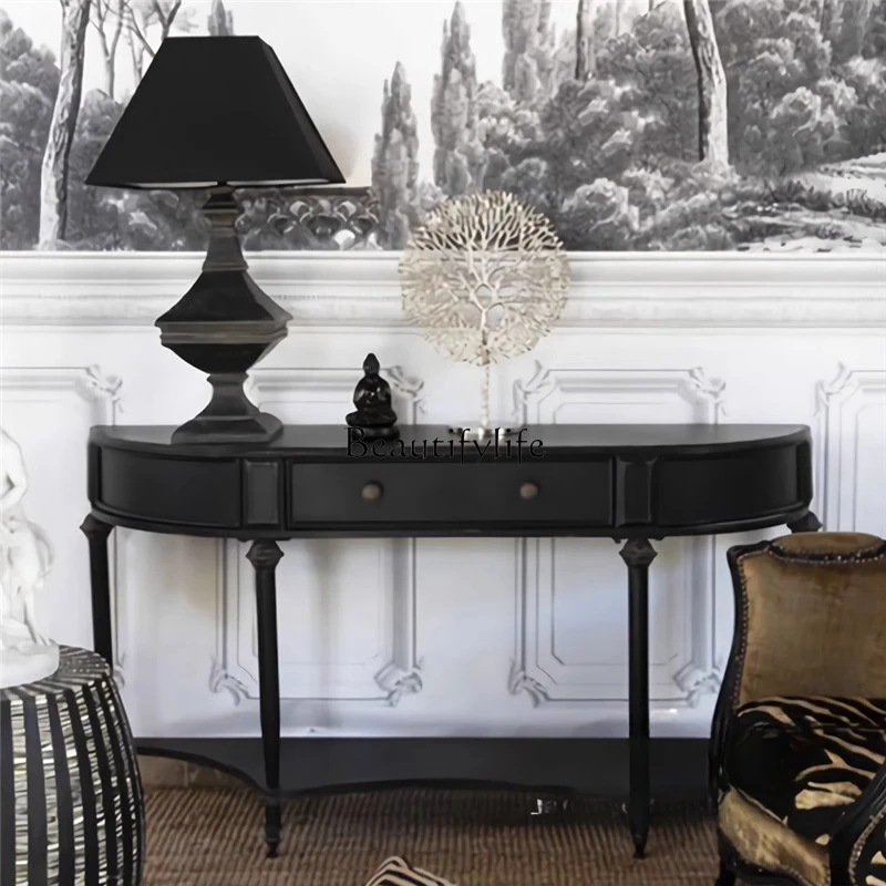 French retro solid wood entrance cabinet, living room, American decoration, home art design, semi-round narrow entrance platform
French retro solid wood entrance cabinet, living room, American decoration, home art design, semi-round narrow entrance platform