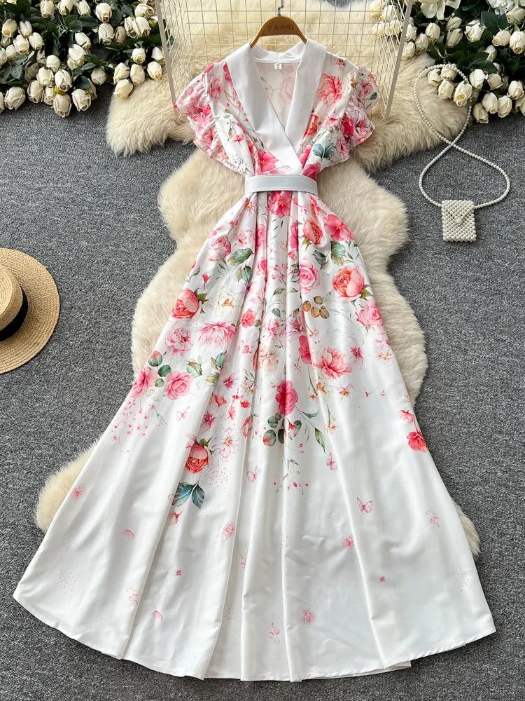 French Elegant Vacation Style Floral Print Sleeveless Dress Women Summer New Arrival V Neck Waist Cinch A Line Long Dress Woman
French Elegant Vacation Style Floral Print Sleeveless Dress Women Summer New Arrival V Neck Waist Cinch A Line Long Dress Woman
