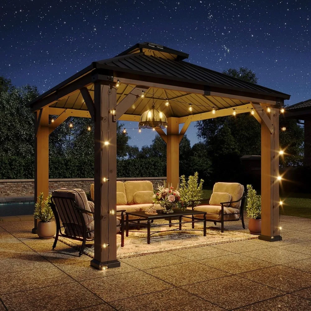 Outdoor Wooden Gazebo Hardtop Cedar Pavilion with Steel Roof for Patio Garden
Outdoor Wooden Gazebo Hardtop Cedar Pavilion with Steel Roof for Patio Garden