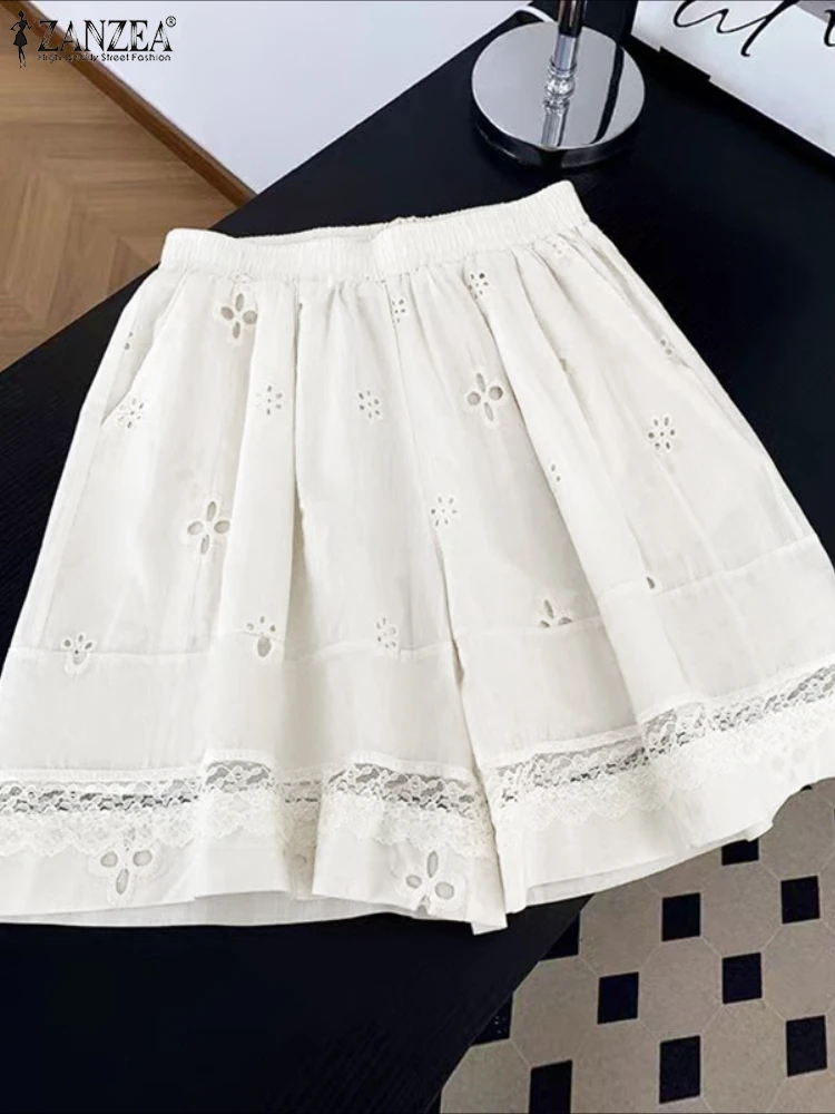 Lace Shorts Women Casual Loose Elastic Waist Bottoms Fashion Pockets Ruffled Hollow Out Loose Summer Short Trousers 2025 ZANZEA 
Lace Shorts Women Casual Loose Elastic Waist Bottoms Fashion Pockets Ruffled Hollow Out Loose Summer Short Trousers 2025 ZANZEA