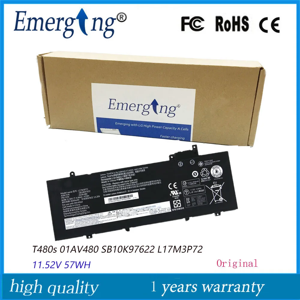 Новый аккумулятор L17M3P72 11,52 в 57WH для Lenovo ThinkPad T480s 01AV478 01AV479 01AV480 SB10K97622
Новый аккумулятор L17M3P72 11,52 в 57WH для Lenovo ThinkPad T480s 01AV478 01AV479 01AV480 SB10K97622