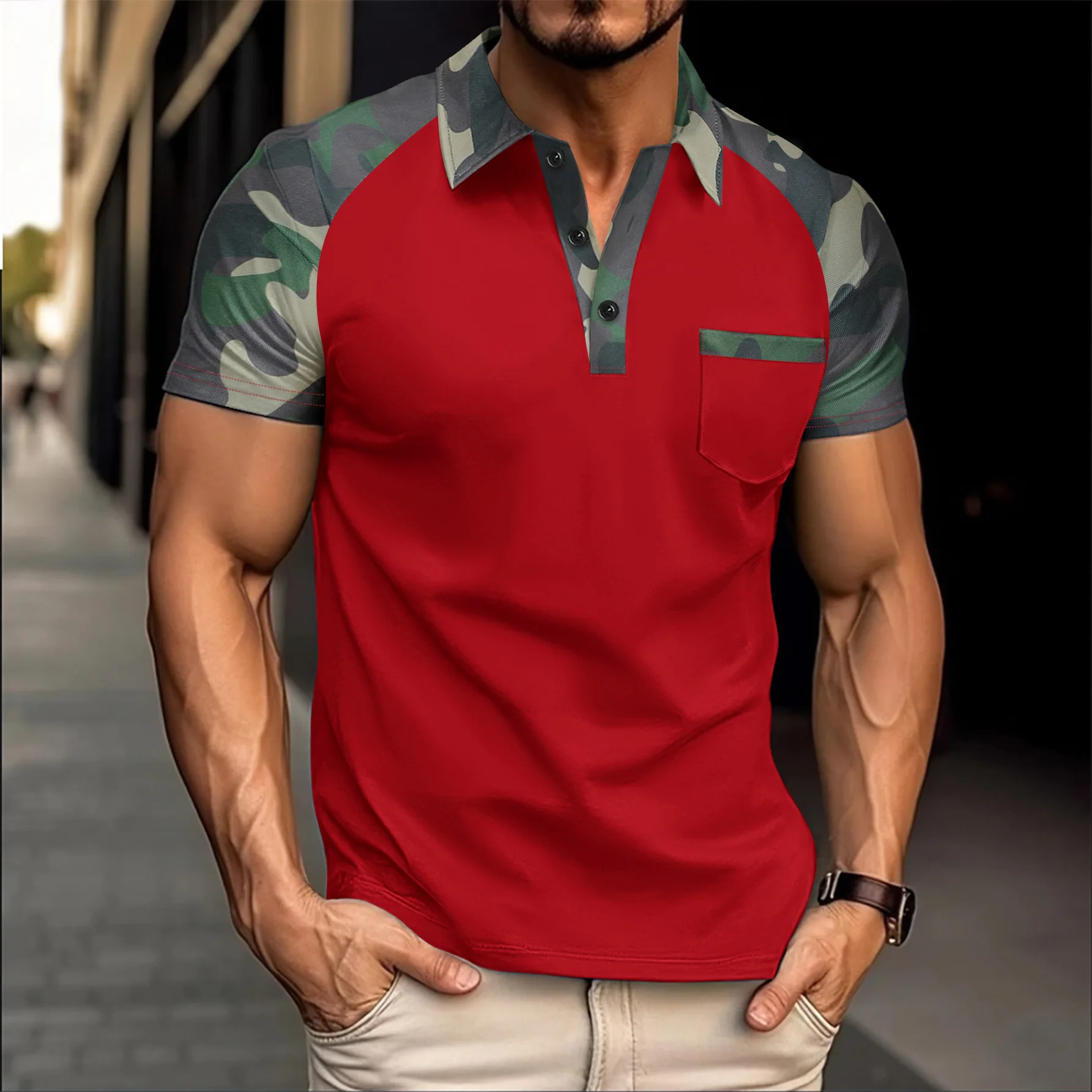 Men Summer Camouflage Color Block Polo Shirt Lapel Button Pocket Design Short Sleeve Tops Outdoor Casual Daily Wear Male Tee
Men Summer Camouflage Color Block Polo Shirt Lapel Button Pocket Design Short Sleeve Tops Outdoor Casual Daily Wear Male Tee