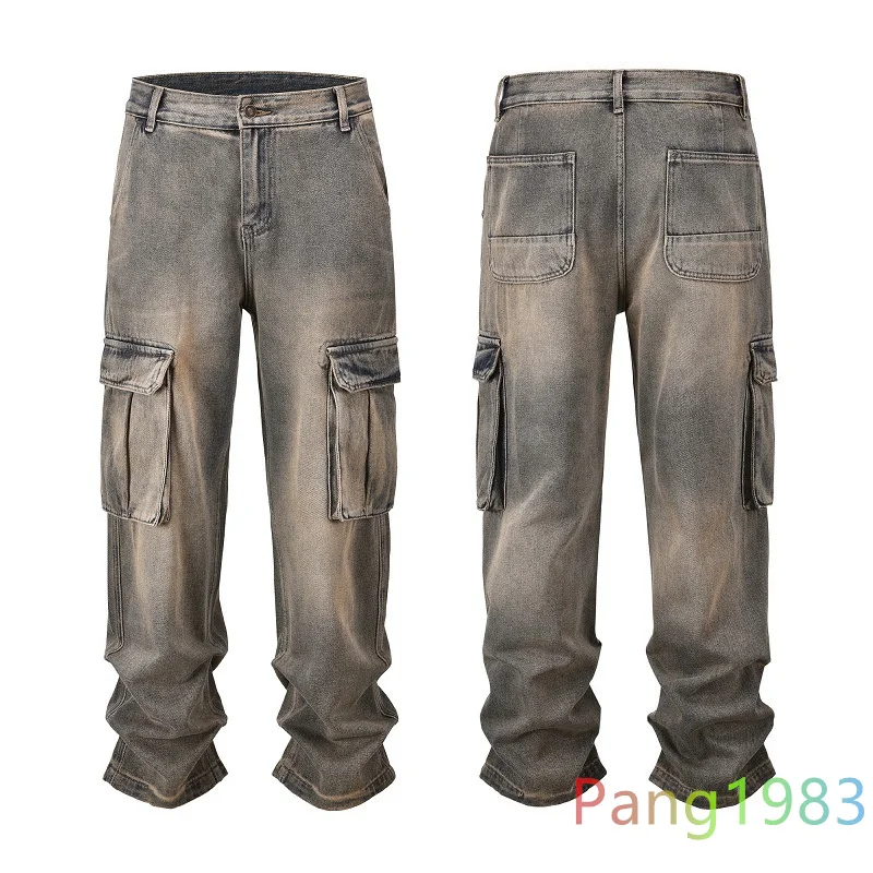 Multi Pocket Washed Workwear Jeans Men Women Yellowed Distressed Pants Retro Wasteland Style Trousers
Multi Pocket Washed Workwear Jeans Men Women Yellowed Distressed Pants Retro Wasteland Style Trousers