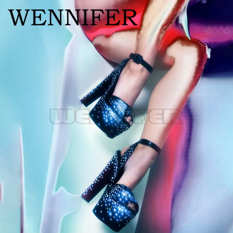Rhinestone Platform 140mm Pumps Open-toe Buckle Ankle Strap Block Heel Sandals Leather Women Party Dress Chunky High Heel Sandal
Rhinestone Platform 140mm Pumps Open-toe Buckle Ankle Strap Block Heel Sandals Leather Women Party Dress Chunky High Heel Sandal