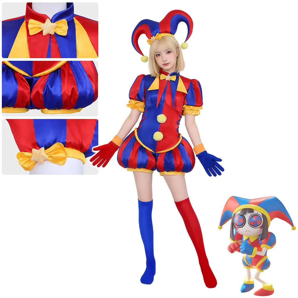 Anime The Amazing Digital Circus Pomni Cosplay Costume Clown Clothes Women Party Role Play Dress Up Carnival Outfits Hat Gloves
Anime The Amazing Digital Circus Pomni Cosplay Costume Clown Clothes Women Party Role Play Dress Up Carnival Outfits Hat Gloves