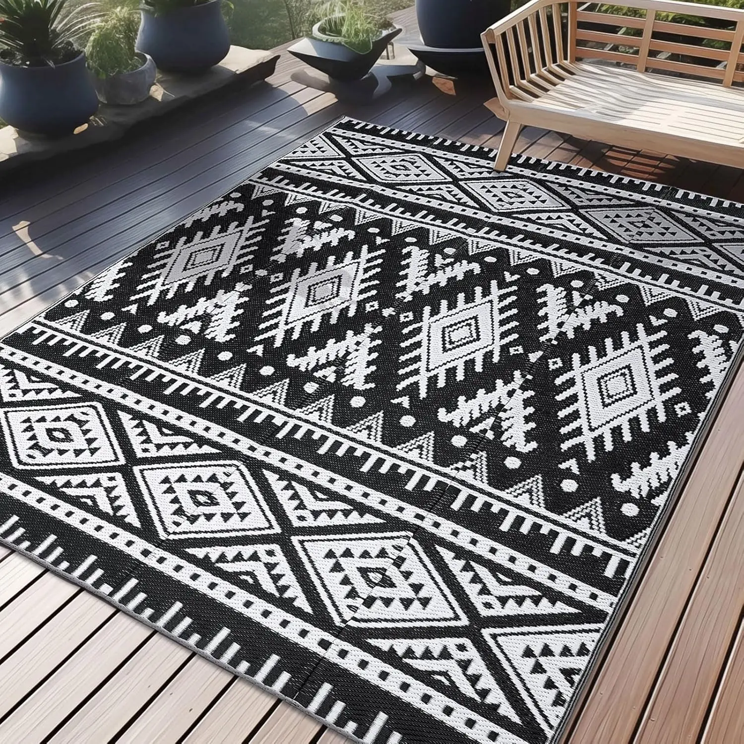 Outdoor Rug Waterproof 5x8 ft, Reversible Outdoor Plastic Straw Rug, Boho Patio Rug, Indoor Outdoor Carpet, RV Mat Outside fo