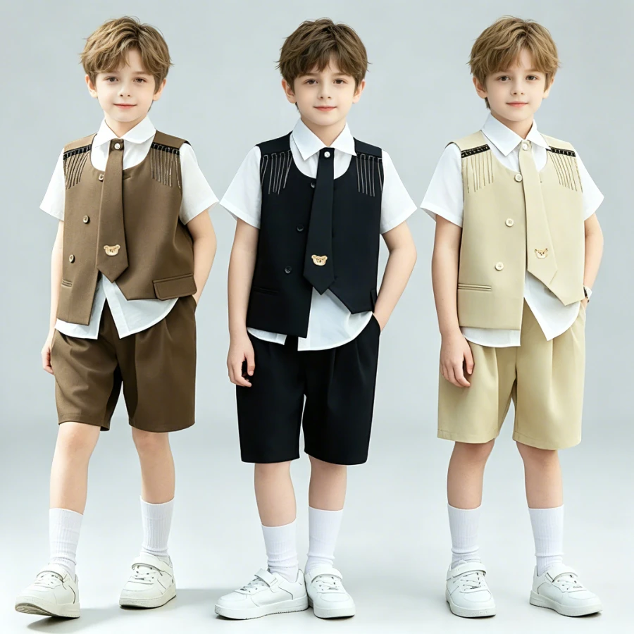 Boys Formal Suit Set Summer Tassel Vest Bamboo Embroidery Shirt Shorts with Tie for Wedding Birthday Party School Performance
Boys Formal Suit Set Summer Tassel Vest Bamboo Embroidery Shirt Shorts with Tie for Wedding Birthday Party School Performance