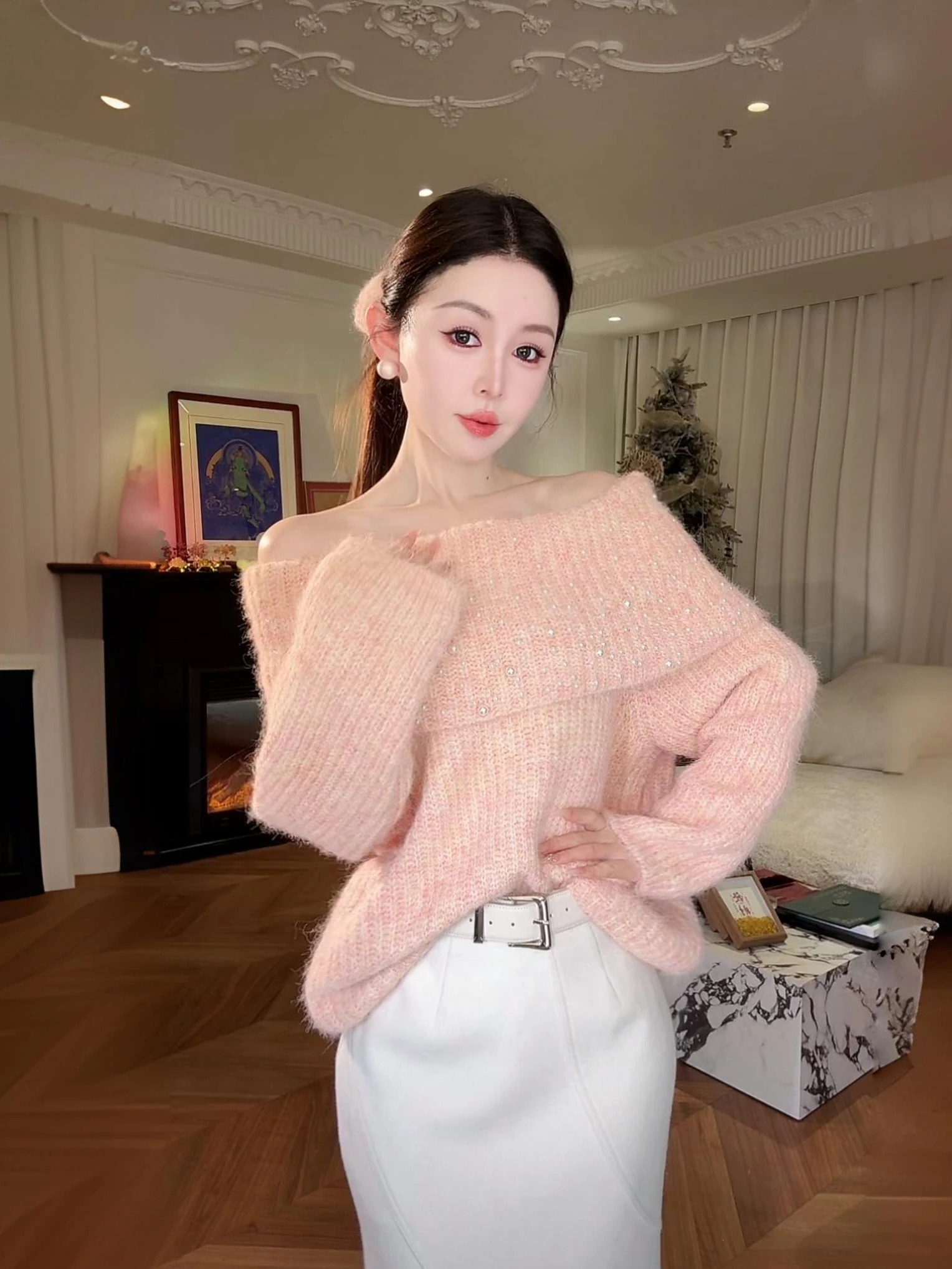 Pearl Decorated Loose Knitted Sweater Women's Casual Sle One-oulder Soft Woolen Knitwear by Yuxiao Xiao Spring Collection
Pearl Decorated Loose Knitted Sweater Women's Casual Sle One-oulder Soft Woolen Knitwear by Yuxiao Xiao Spring Collection