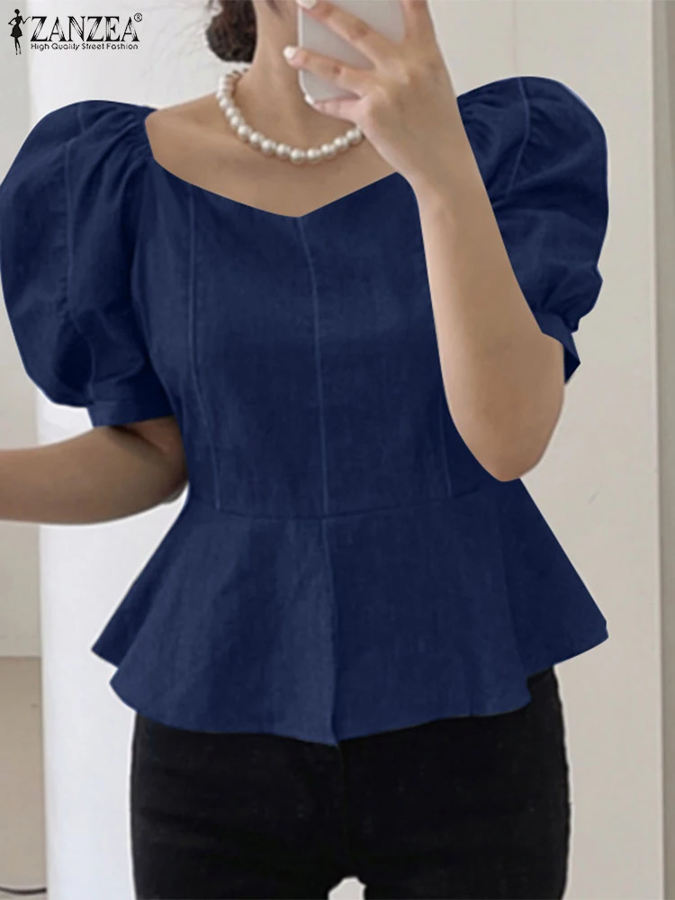 Summer Tops ZANZEA Women Denim Blouse 2025 Short Sleeve Fashion Solid Color Square Collar Puff Sleeve Blusas Elegant Tunic Tee
Summer Tops ZANZEA Women Denim Blouse 2025 Short Sleeve Fashion Solid Color Square Collar Puff Sleeve Blusas Elegant Tunic Tee