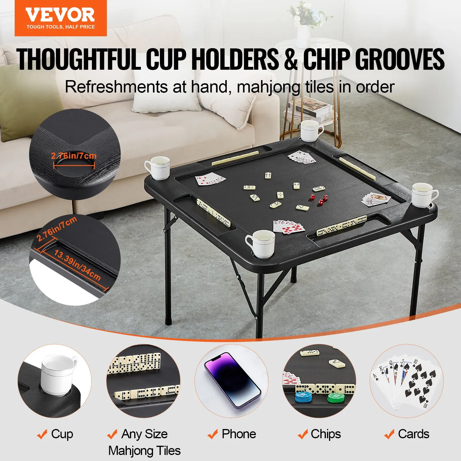 Mahjong Table 4 Player Folding Card Table & 4 Cup Holders Chip Trays Black
Mahjong Table 4 Player Folding Card Table & 4 Cup Holders Chip Trays Black