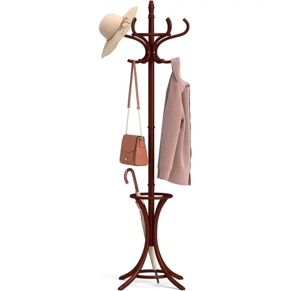73 Wooden Coat Rack with Umbrella Stand, 12 Hooks for Entryway, Living Room, Bedroom, Hallway (Reddish Brown)
73 Wooden Coat Rack with Umbrella Stand, 12 Hooks for Entryway, Living Room, Bedroom, Hallway (Reddish Brown)