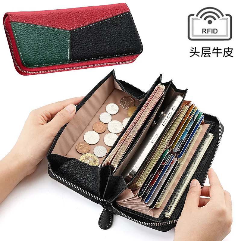 Genuine Leather RFID Long Wallet Phone Bag Cowhide Coin Purse ID Credit Card Organ Card Holder Large Capacity Holder For Women C
Genuine Leather RFID Long Wallet Phone Bag Cowhide Coin Purse ID Credit Card Organ Card Holder Large Capacity Holder For Women C