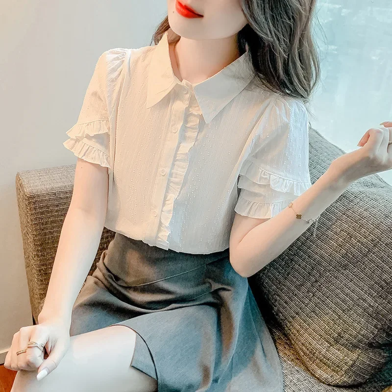 Summer New Fresh Ruffle Edge Women Short Sleeved Shirt Simple Solid Color Female Blouses
Summer New Fresh Ruffle Edge Women Short Sleeved Shirt Simple Solid Color Female Blouses