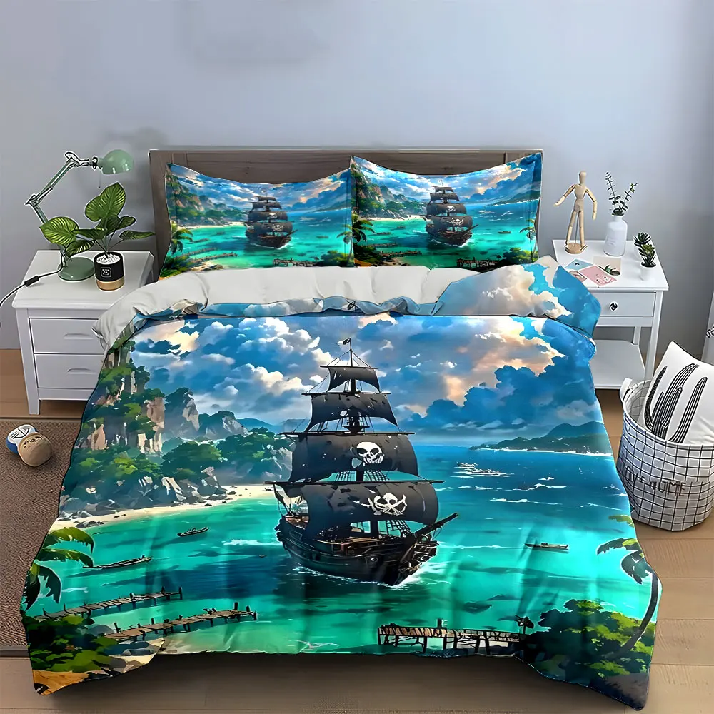 "Pirate Ship Beach Decor Set" Bedding Set with 1 Duvet Cover 2 Pillowcases Single Double King Queen, Gift
"Pirate Ship Beach Decor Set" Bedding Set with 1 Duvet Cover 2 Pillowcases Single Double King Queen, Gift