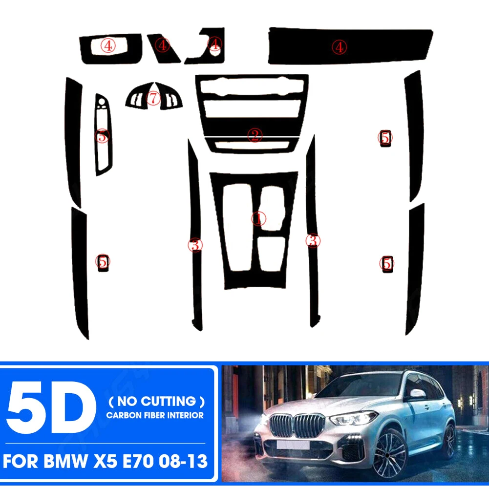 Глянцевая отделка из углеродного волокна для BMW E70 2008-2013, внутренняя наклейка из углеродного волокна, 3D правый руль
Глянцевая отделка из углеродного волокна для BMW E70 2008-2013, внутренняя наклейка из углеродного волокна, 3D правый руль