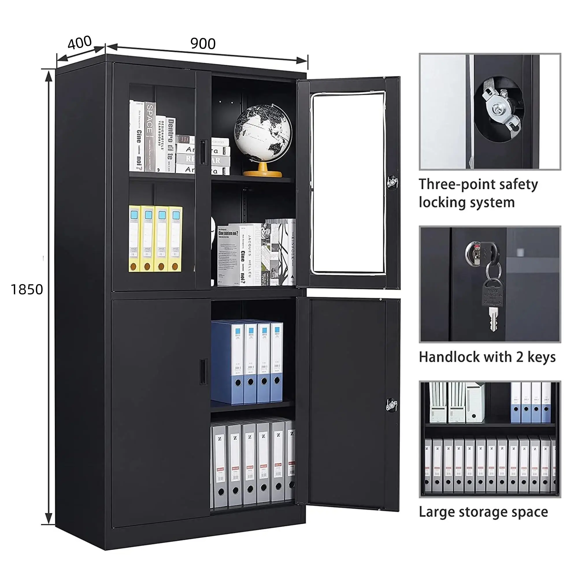 Storage Locker with Good Quality Lockable Two Wing Glass Door File Cabinet Wardrobe Style Filing Cabinet