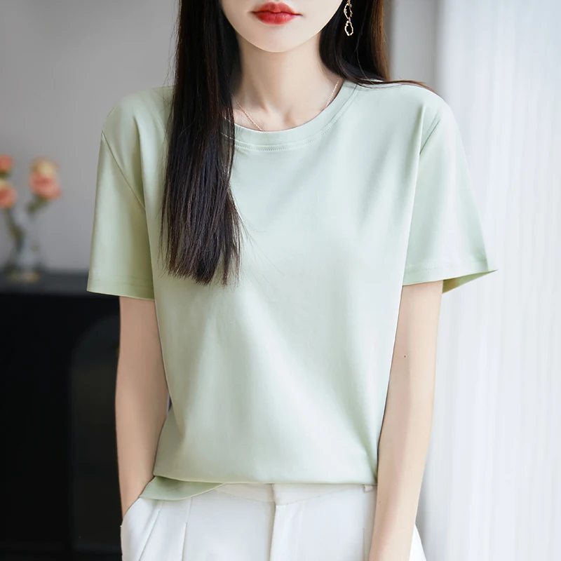 Summer New 100% Cotton Round Neck Top Mercerized Cotton T-Shirt Women's Short Sleeve Bottoming Top
Summer New 100% Cotton Round Neck Top Mercerized Cotton T-Shirt Women's Short Sleeve Bottoming Top