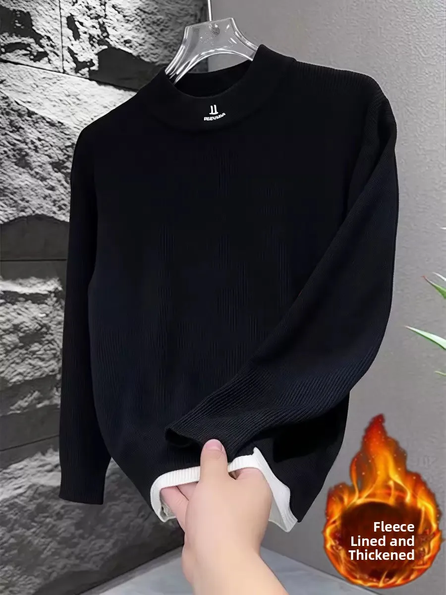 Осенне-зимний утепленный мужской вязаный свитер с высоким воротником, модный, приталенный, на флисовой подкладке, с эффектом двухслойности и пэчворком
Осенне-зимний утепленный мужской вязаный свитер с высоким воротником, модный, приталенный, на флисовой подкладке, с эффектом двухслойности и пэчворком