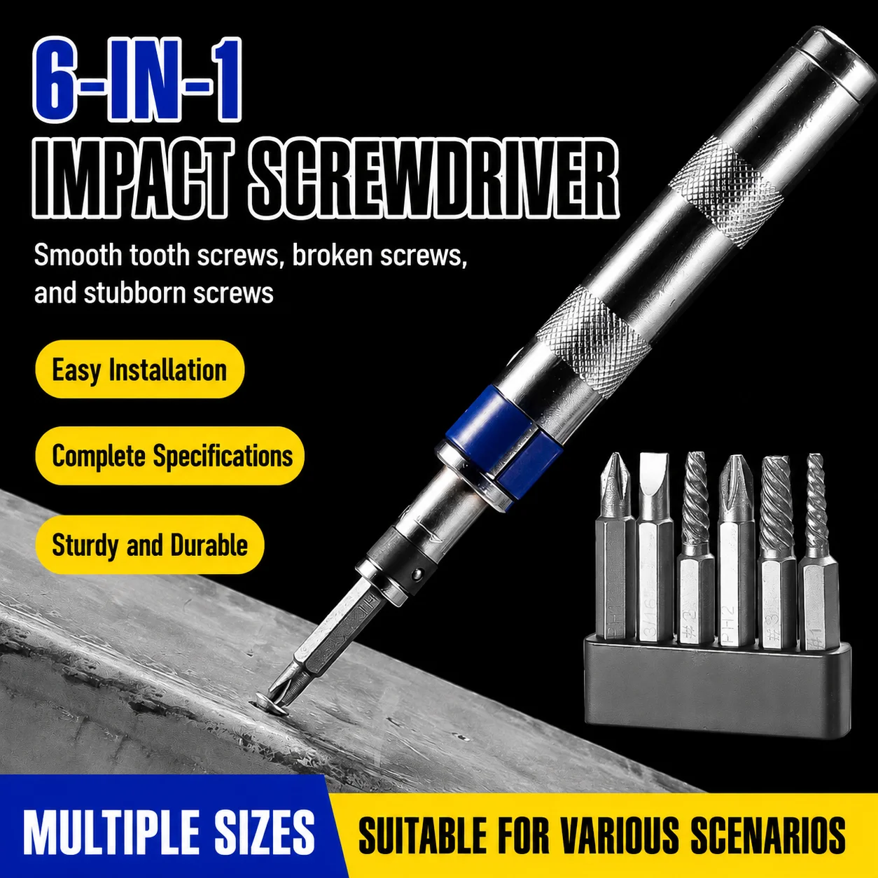 6 in 1 Impact Screwdriver Impact Drive Rusted Stuck Broken Fasteners Remover Screwdriver Set with Complete Specifications
6 in 1 Impact Screwdriver Impact Drive Rusted Stuck Broken Fasteners Remover Screwdriver Set with Complete Specifications