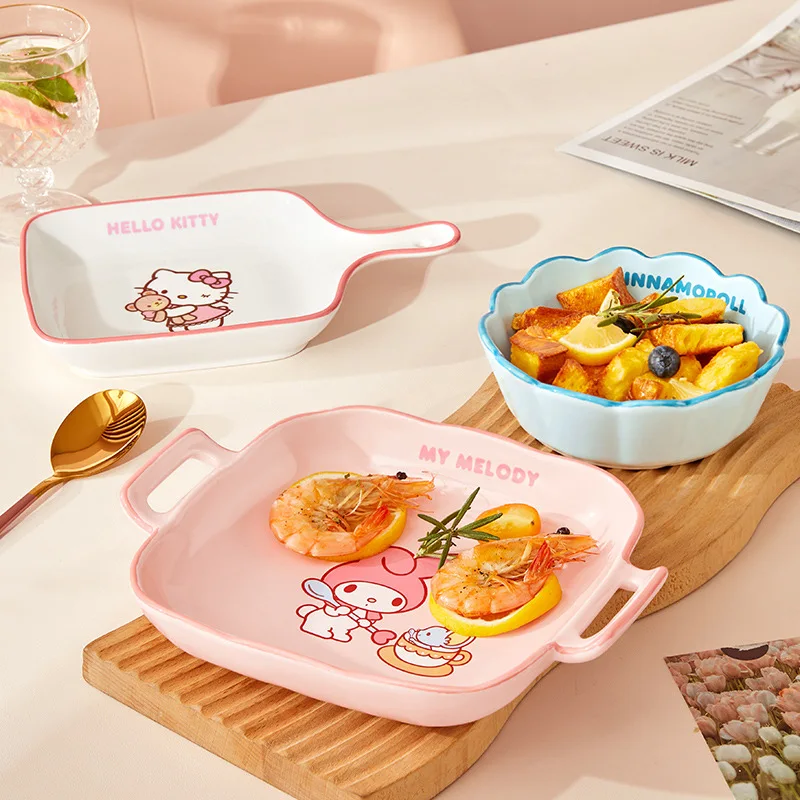 Sanrio Kawaii Hello Kitty Ceramic Plate My Melody Cinnamoroll Anime Cartoon Fashion Beautiful Household Handle Baking Tableware
Sanrio Kawaii Hello Kitty Ceramic Plate My Melody Cinnamoroll Anime Cartoon Fashion Beautiful Household Handle Baking Tableware