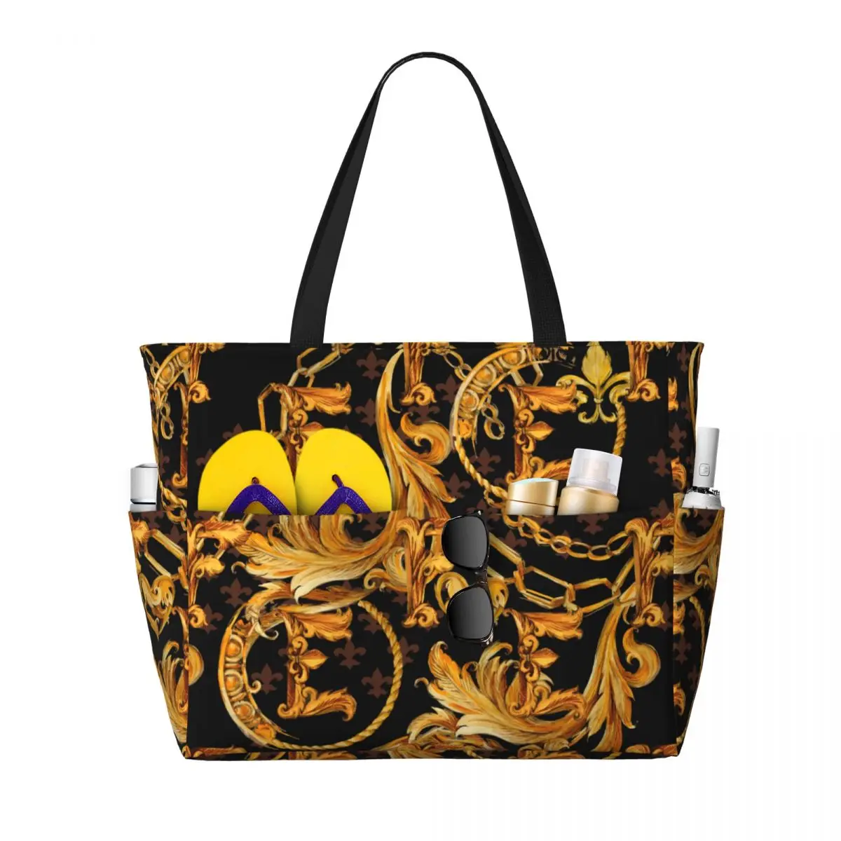 Custom Europen Golden Floral Beach Tote Bag for Women Baroque Large Compartment Gym Beach Travel Bags
Custom Europen Golden Floral Beach Tote Bag for Women Baroque Large Compartment Gym Beach Travel Bags