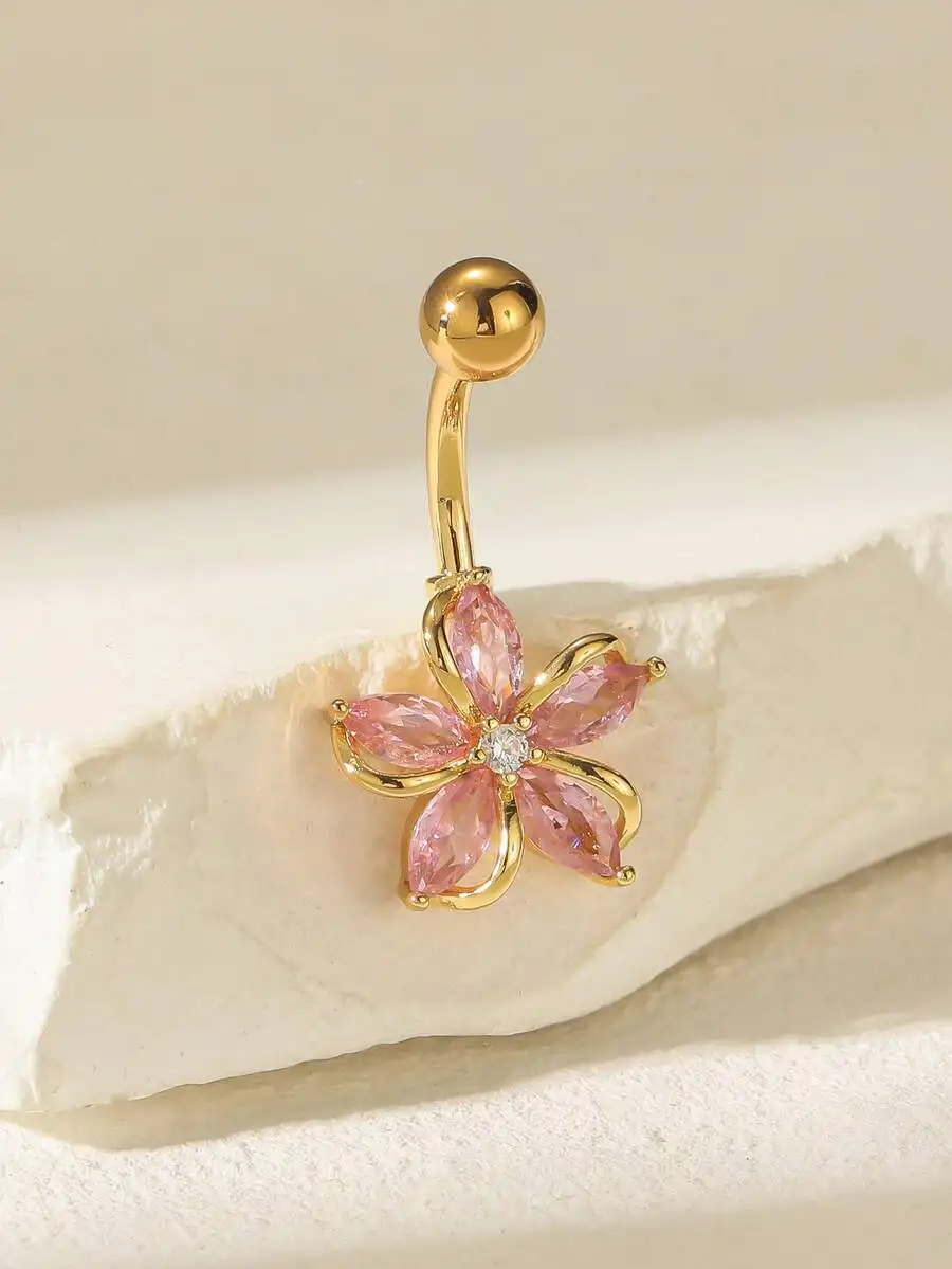 Pink Zirconia Cherry Blossom Belly Ring In Gold-Plated Copper, Sparkling Floral Body Jewelry For Women’s Parties And Events
Pink Zirconia Cherry Blossom Belly Ring In Gold-Plated Copper, Sparkling Floral Body Jewelry For Women’s Parties And Events