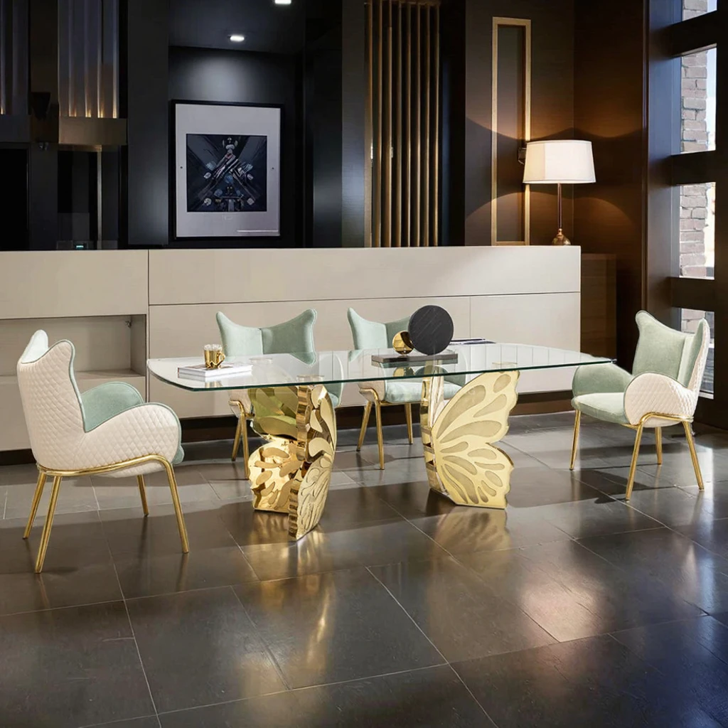&c Luxury Apartment Furniture Dinner Room Set Marble Table Top Golden Stainless Steel butterfly Shape Dining Table
&c Luxury Apartment Furniture Dinner Room Set Marble Table Top Golden Stainless Steel butterfly Shape Dining Table