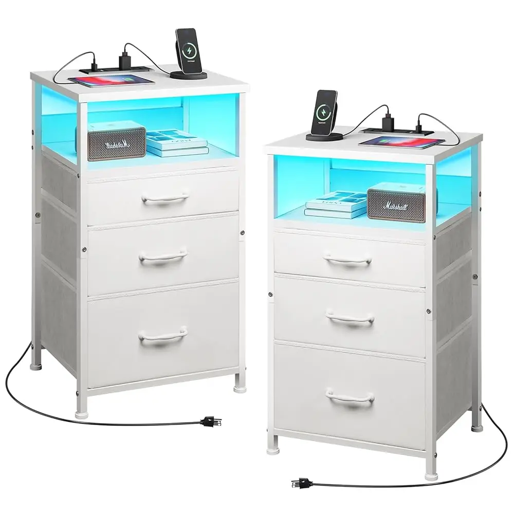 Nightstand With Charging Station Set Of 2, Led Night Stand With3 Fabric Drawers, Side Table With Open Shelf, End Table With
Nightstand With Charging Station Set Of 2, Led Night Stand With3 Fabric Drawers, Side Table With Open Shelf, End Table With