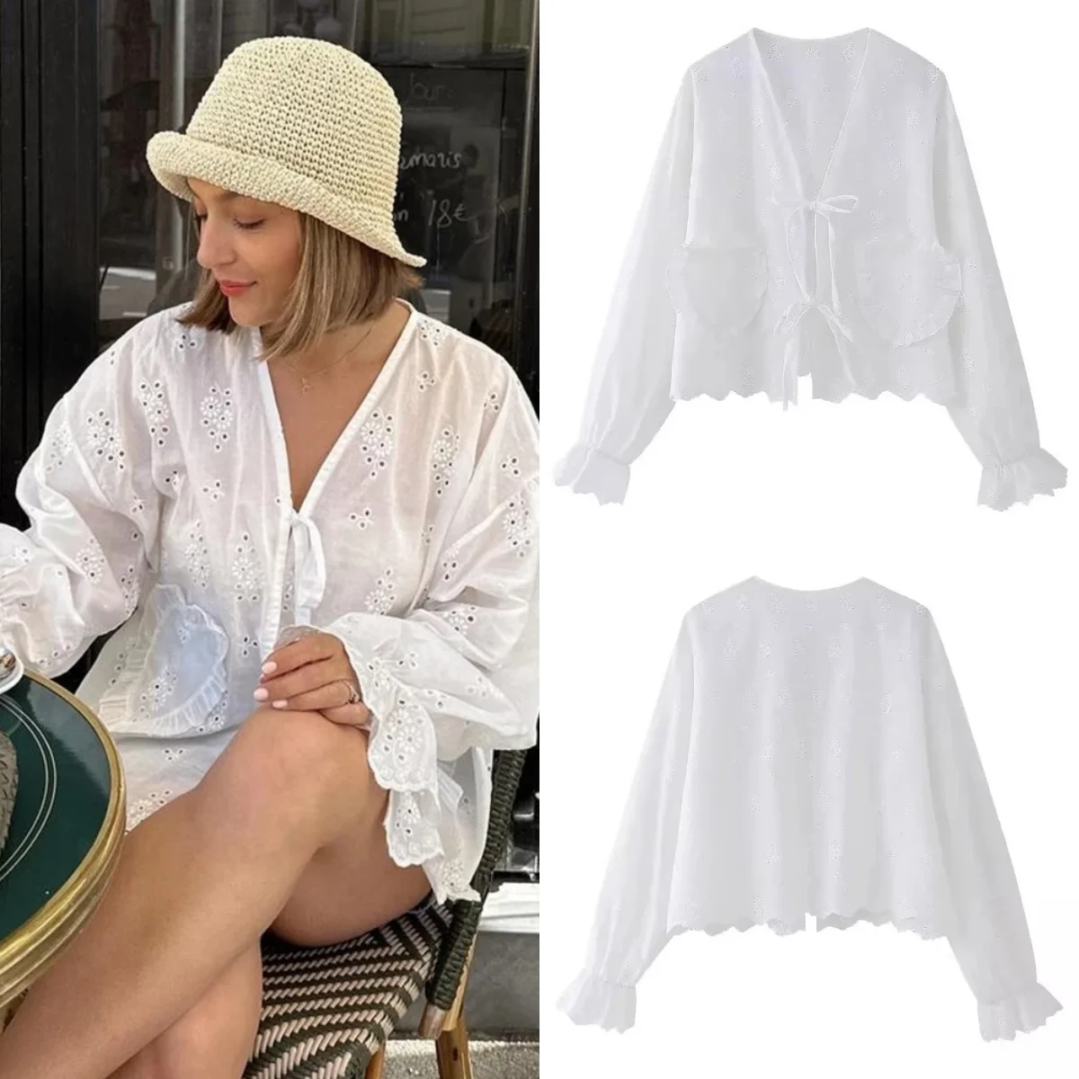 Solid Lace Up Hollow Out Women's Shirt Casual Lantern Long Sleeve V-neck Female Blouses 2024 Spring New Fashion Tops Streetwear
Solid Lace Up Hollow Out Women's Shirt Casual Lantern Long Sleeve V-neck Female Blouses 2024 Spring New Fashion Tops Streetwear
