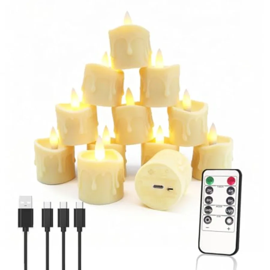 Rechargeable Flameless LED Candles with Timer Remote - 1.5'' x 2'' Flickering Tea Lights Candles for Valentines, Wedding, Party
Rechargeable Flameless LED Candles with Timer Remote - 1.5'' x 2'' Flickering Tea Lights Candles for Valentines, Wedding, Party