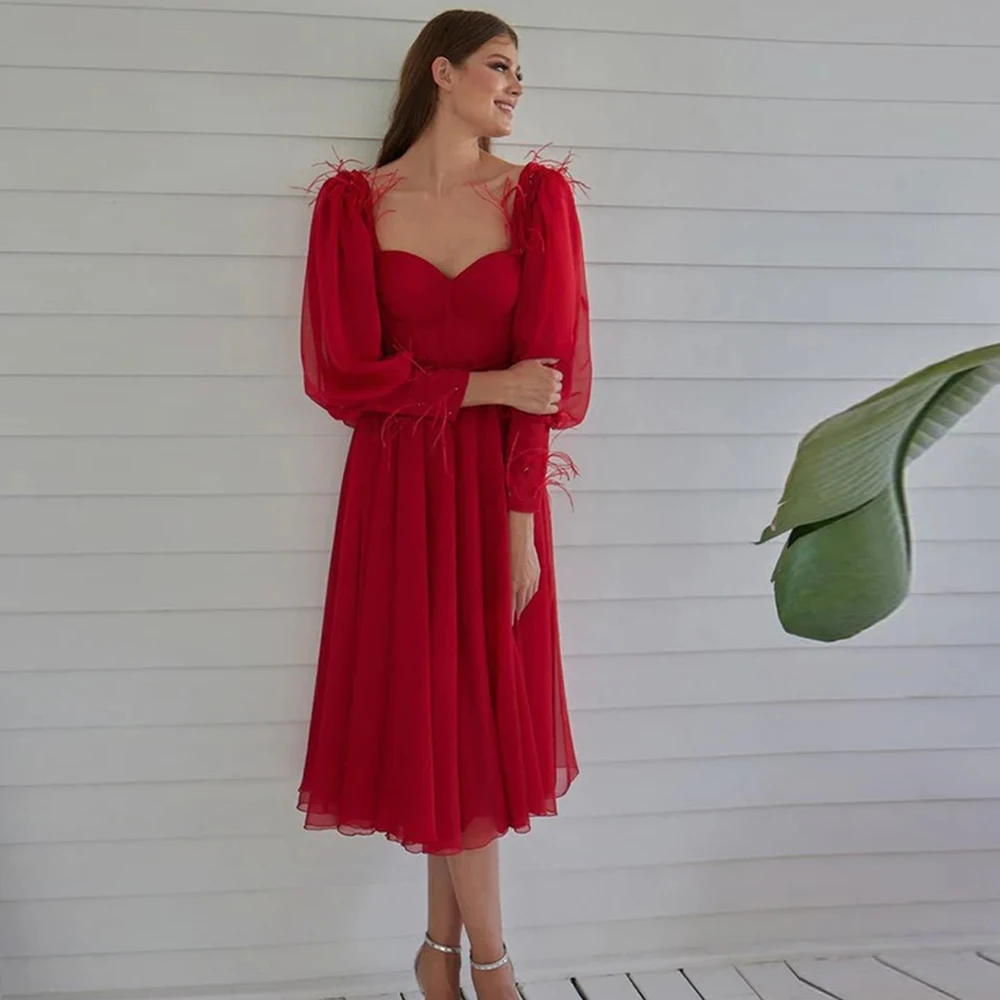 Red Tulle Formal Evening Dresses Puffy Long Sleeve Sweetheart Tea Length A-Line Feathers Sweetheart Vestido De Noche 2023 New
Red Tulle Formal Evening Dresses Puffy Long Sleeve Sweetheart Tea Length A-Line Feathers Sweetheart Vestido De Noche 2023 New