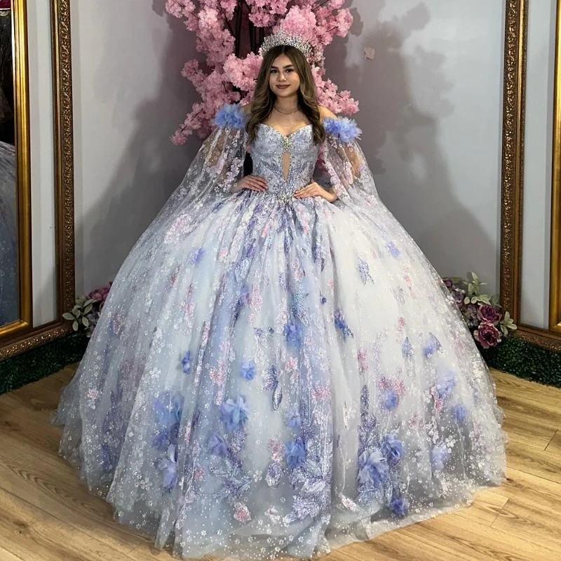 Sparkly Light Blue Princess Quinceanera Dresses Off Shoulder Ball Gown Sequin Appliques Lace Flower Crystals Beads Bow Tull Swee
Sparkly Light Blue Princess Quinceanera Dresses Off Shoulder Ball Gown Sequin Appliques Lace Flower Crystals Beads Bow Tull Swee