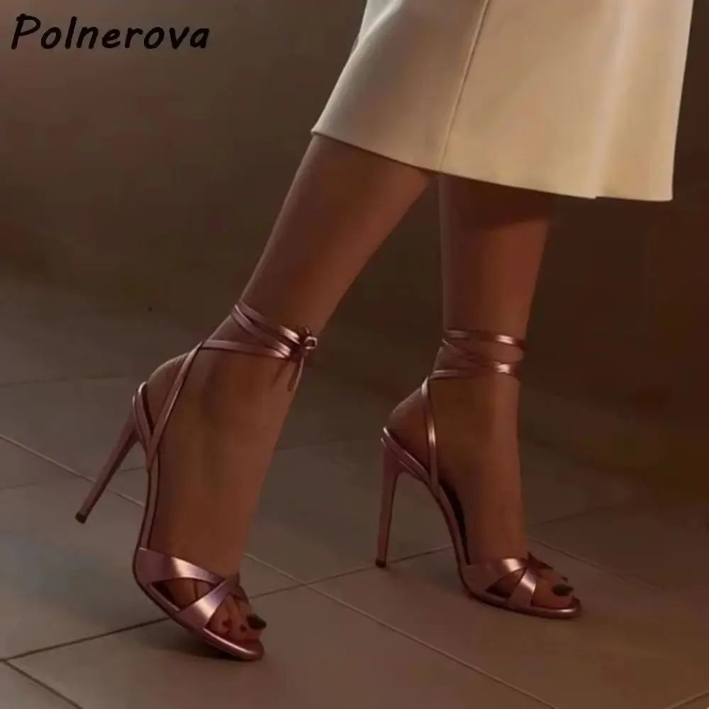 Metallic Lace Up Stiletto Sandals Solid Pink Women Open Toe Ankle Wrap Sexy Party Dress Shoes Ankle Band Lace Up Elegant Shoes
Metallic Lace Up Stiletto Sandals Solid Pink Women Open Toe Ankle Wrap Sexy Party Dress Shoes Ankle Band Lace Up Elegant Shoes